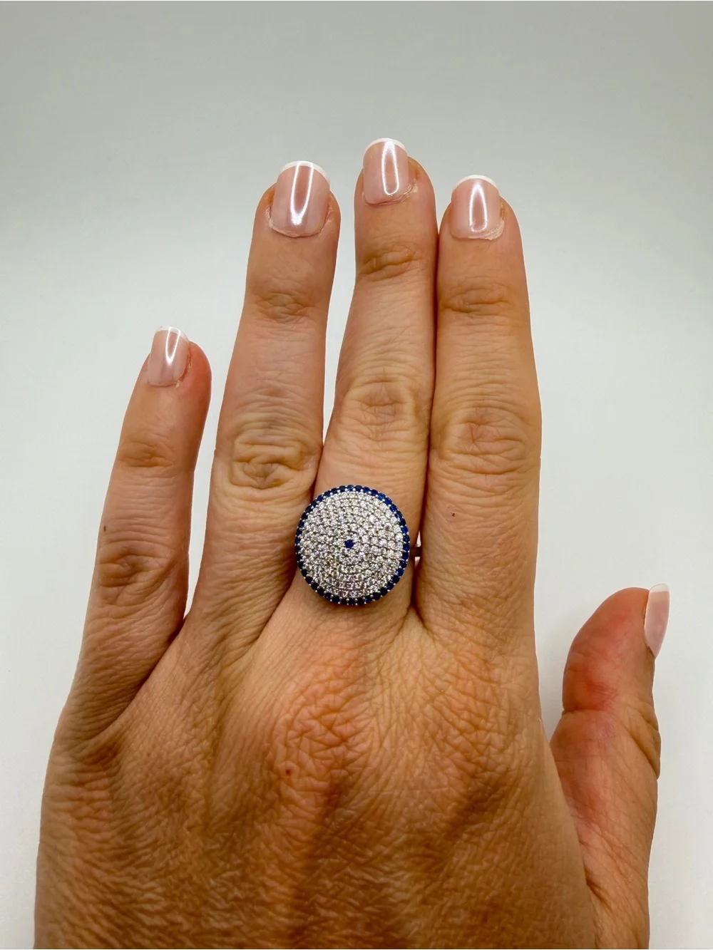 Lab created sapphire and cubic zirconia‎ statement ring in sterling silver!